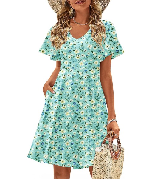 Zeagoo Womens Summer Dress Casual Swing Floral Ruffle Short Sleeve Sundresses Beach Mini A-line Shift Dress 2025 with Pockets
