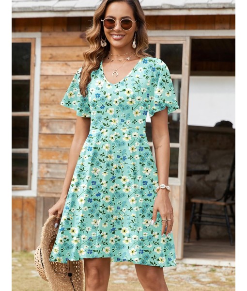 Zeagoo Womens Summer Dress Casual Swing Floral Ruffle Short Sleeve Sundresses Beach Mini A-line Shift Dress 2025 with Pockets