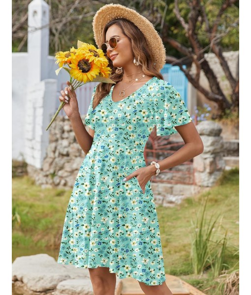 Zeagoo Womens Summer Dress Casual Swing Floral Ruffle Short Sleeve Sundresses Beach Mini A-line Shift Dress 2025 with Pockets