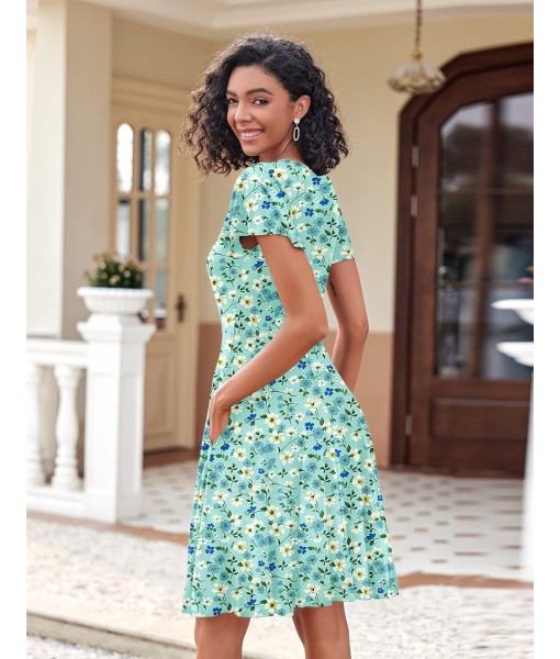 Zeagoo Womens Summer Dress Casual Swing Floral Ruffle Short Sleeve Sundresses Beach Mini A-line Shift Dress 2025 with Pockets