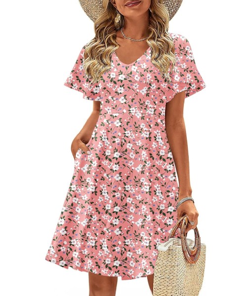 Zeagoo Womens Summer Dress Casual Swing Floral Ruffle Short Sleeve Sundresses Beach Mini A-line Shift Dress 2025 with Pockets