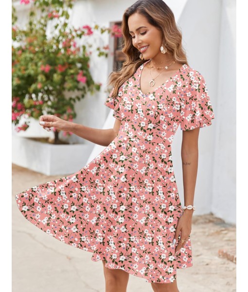 Zeagoo Womens Summer Dress Casual Swing Floral Ruffle Short Sleeve Sundresses Beach Mini A-line Shift Dress 2025 with Pockets