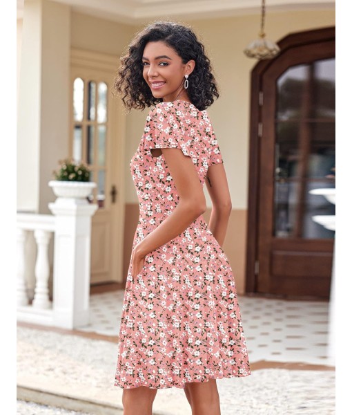 Zeagoo Womens Summer Dress Casual Swing Floral Ruffle Short Sleeve Sundresses Beach Mini A-line Shift Dress 2025 with Pockets