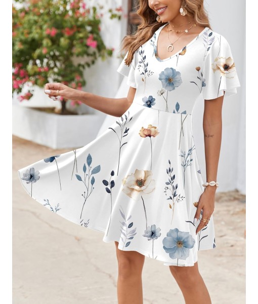 Zeagoo Womens Summer Dress Casual Swing Floral Ruffle Short Sleeve Sundresses Beach Mini A-line Shift Dress 2025 with Pockets