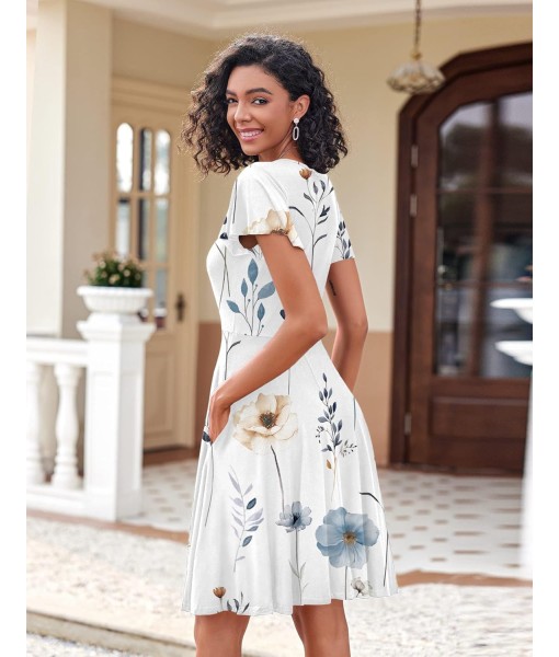 Zeagoo Womens Summer Dress Casual Swing Floral Ruffle Short Sleeve Sundresses Beach Mini A-line Shift Dress 2025 with Pockets