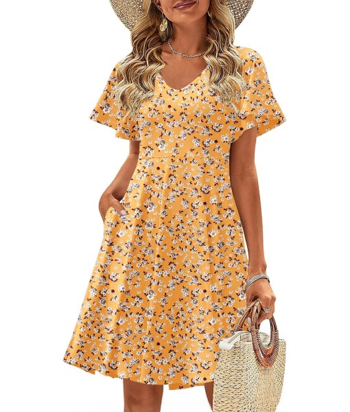 Zeagoo Womens Summer Dress Casual Swing Floral Ruffle Short Sleeve Sundresses Beach Mini A-line Shift Dress 2025 with Pockets