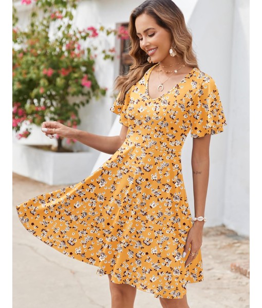 Zeagoo Womens Summer Dress Casual Swing Floral Ruffle Short Sleeve Sundresses Beach Mini A-line Shift Dress 2025 with Pockets