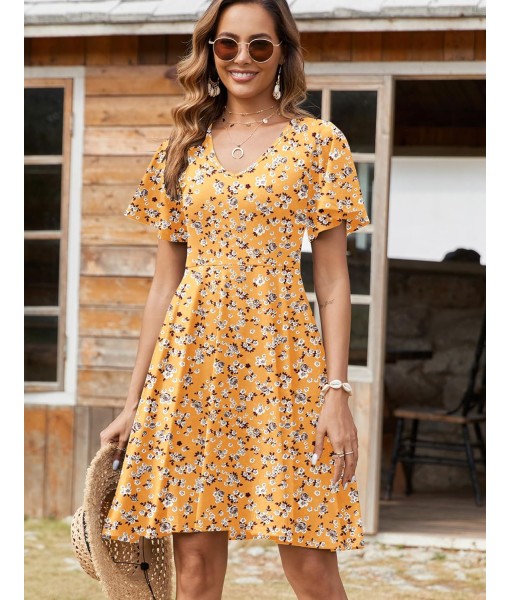 Zeagoo Womens Summer Dress Casual Swing Floral Ruffle Short Sleeve Sundresses Beach Mini A-line Shift Dress 2025 with Pockets