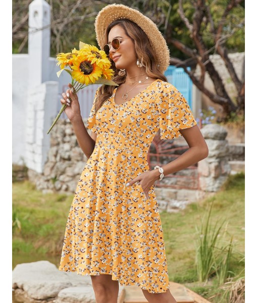 Zeagoo Womens Summer Dress Casual Swing Floral Ruffle Short Sleeve Sundresses Beach Mini A-line Shift Dress 2025 with Pockets