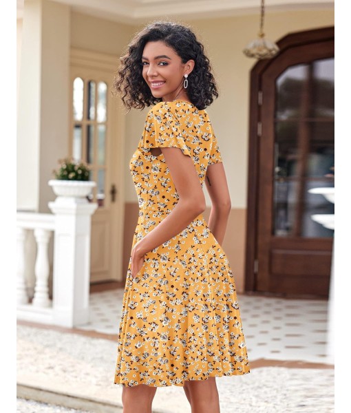 Zeagoo Womens Summer Dress Casual Swing Floral Ruffle Short Sleeve Sundresses Beach Mini A-line Shift Dress 2025 with Pockets