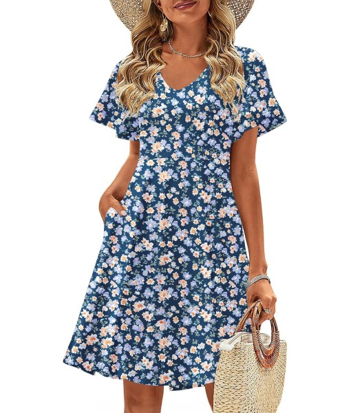 Zeagoo Womens Summer Dress Casual Swing Floral Ruffle Short Sleeve Sundresses Beach Mini A-line Shift Dress 2025 with Pockets
