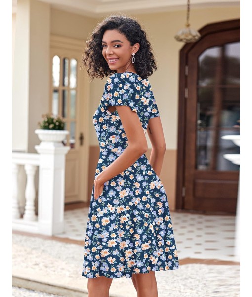 Zeagoo Womens Summer Dress Casual Swing Floral Ruffle Short Sleeve Sundresses Beach Mini A-line Shift Dress 2025 with Pockets