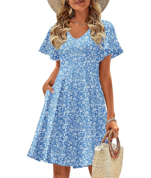 Zeagoo Womens Summer Dress Casual Swing Floral Ruffle Short Sleeve Sundresses Beach Mini A-line Shift Dress 2025 with Pockets