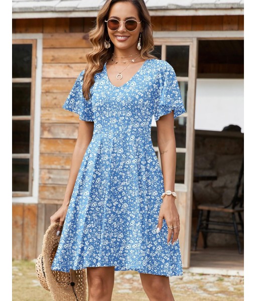 Zeagoo Womens Summer Dress Casual Swing Floral Ruffle Short Sleeve Sundresses Beach Mini A-line Shift Dress 2025 with Pockets