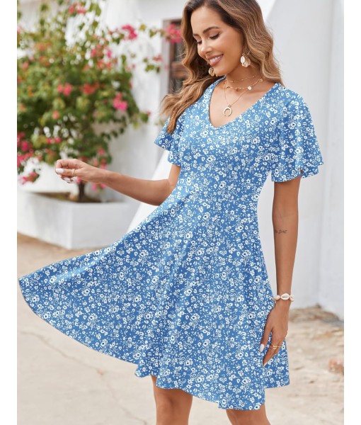 Zeagoo Womens Summer Dress Casual Swing Floral Ruffle Short Sleeve Sundresses Beach Mini A-line Shift Dress 2025 with Pockets