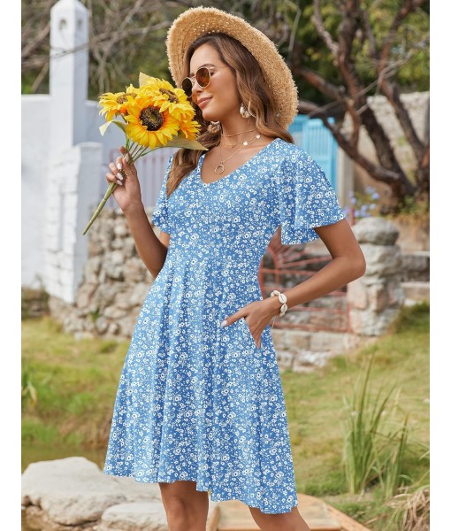 Zeagoo Womens Summer Dress Casual Swing Floral Ruffle Short Sleeve Sundresses Beach Mini A-line Shift Dress 2025 with Pockets