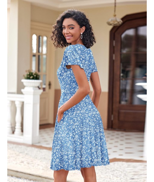 Zeagoo Womens Summer Dress Casual Swing Floral Ruffle Short Sleeve Sundresses Beach Mini A-line Shift Dress 2025 with Pockets