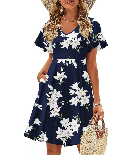 Zeagoo Womens Summer Dress Casual Swing Floral Ruffle Short Sleeve Sundresses Beach Mini A-line Shift Dress 2025 with Pockets