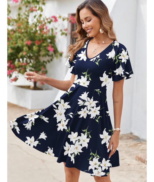Zeagoo Womens Summer Dress Casual Swing Floral Ruffle Short Sleeve Sundresses Beach Mini A-line Shift Dress 2025 with Pockets
