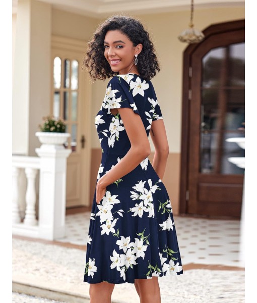 Zeagoo Womens Summer Dress Casual Swing Floral Ruffle Short Sleeve Sundresses Beach Mini A-line Shift Dress 2025 with Pockets