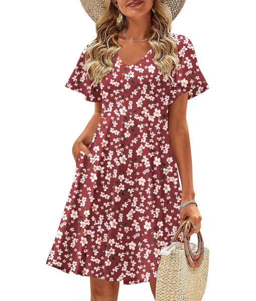 Zeagoo Womens Summer Dress Casual Swing Floral Ruffle Short Sleeve Sundresses Beach Mini A-line Shift Dress 2025 with Pockets