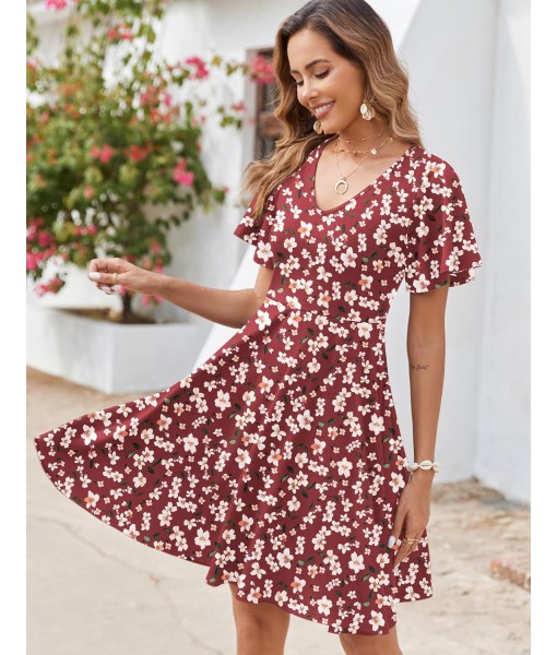 Zeagoo Womens Summer Dress Casual Swing Floral Ruffle Short Sleeve Sundresses Beach Mini A-line Shift Dress 2025 with Pockets