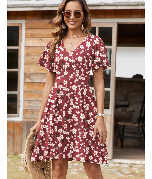 Zeagoo Womens Summer Dress Casual Swing Floral Ruffle Short Sleeve Sundresses Beach Mini A-line Shift Dress 2025 with Pockets