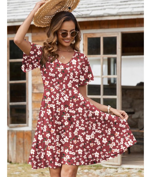 Zeagoo Womens Summer Dress Casual Swing Floral Ruffle Short Sleeve Sundresses Beach Mini A-line Shift Dress 2025 with Pockets