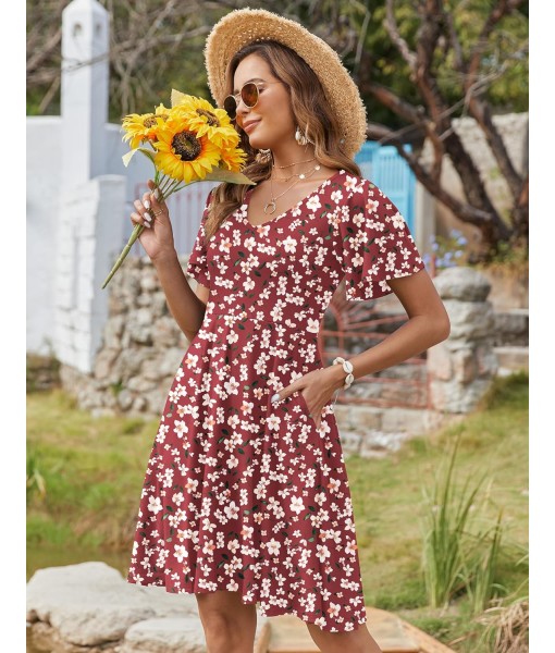 Zeagoo Womens Summer Dress Casual Swing Floral Ruffle Short Sleeve Sundresses Beach Mini A-line Shift Dress 2025 with Pockets
