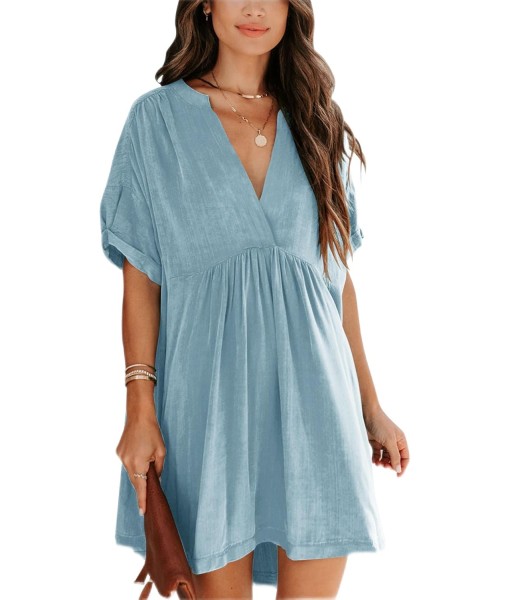 Minclouse Women's Babydoll Short Sleeve Tunic Dress V Neck Cute Casual Loose Dresses