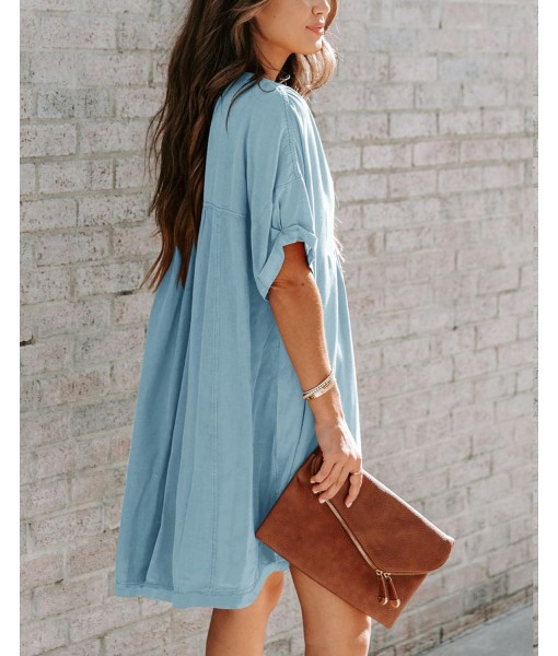 Minclouse Women's Babydoll Short Sleeve Tunic Dress V Neck Cute Casual Loose Dresses