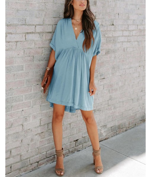 Minclouse Women's Babydoll Short Sleeve Tunic Dress V Neck Cute Casual Loose Dresses
