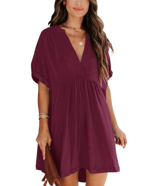Minclouse Women's Babydoll Short Sleeve Tunic Dress V Neck Cute Casual Loose Dresses