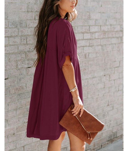 Minclouse Women's Babydoll Short Sleeve Tunic Dress V Neck Cute Casual Loose Dresses