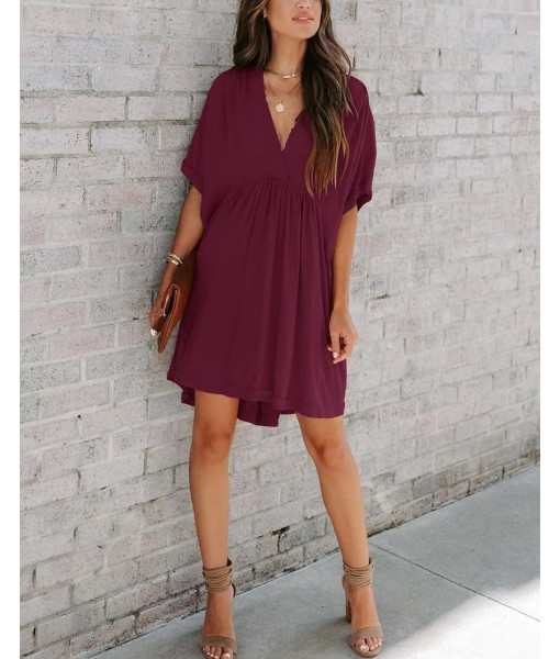 Minclouse Women's Babydoll Short Sleeve Tunic Dress V Neck Cute Casual Loose Dresses