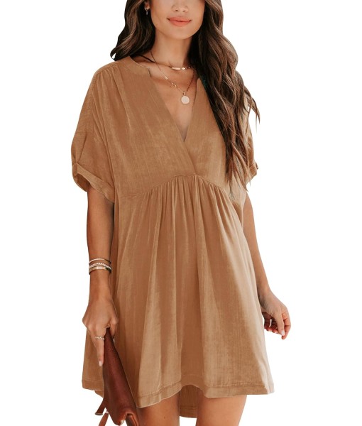 Minclouse Women's Babydoll Short Sleeve Tunic Dress V Neck Cute Casual Loose Dresses