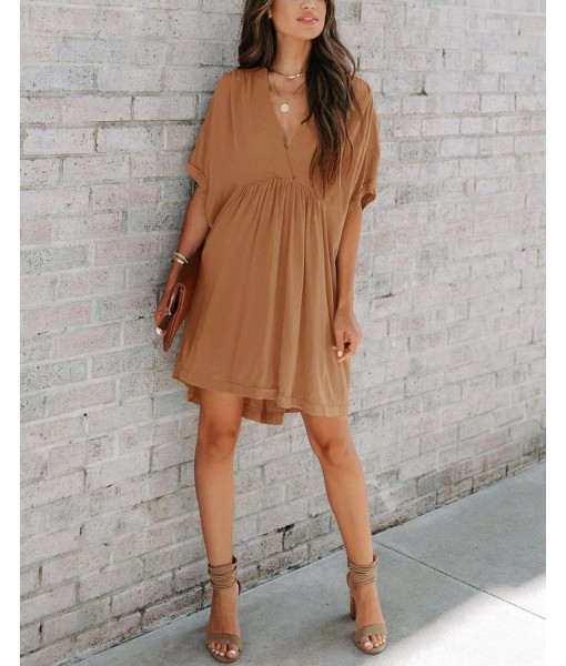 Minclouse Women's Babydoll Short Sleeve Tunic Dress V Neck Cute Casual Loose Dresses