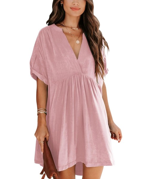 Minclouse Women's Babydoll Short Sleeve Tunic Dress V Neck Cute Casual Loose Dresses