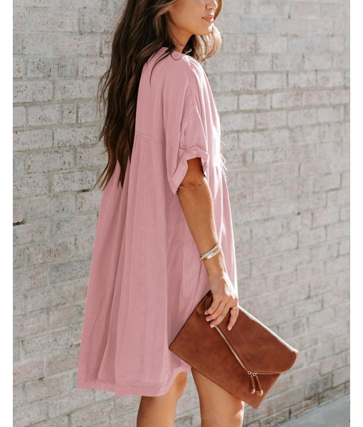 Minclouse Women's Babydoll Short Sleeve Tunic Dress V Neck Cute Casual Loose Dresses