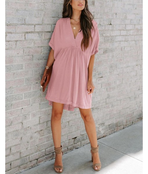 Minclouse Women's Babydoll Short Sleeve Tunic Dress V Neck Cute Casual Loose Dresses