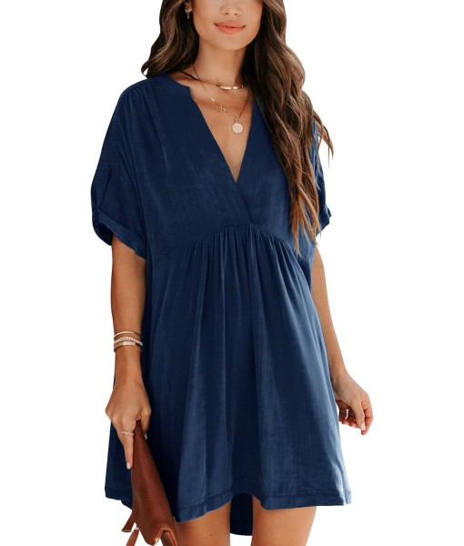 Minclouse Women's Babydoll Short Sleeve Tunic Dress V Neck Cute Casual Loose Dresses