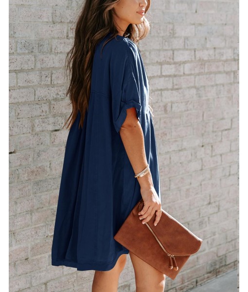 Minclouse Women's Babydoll Short Sleeve Tunic Dress V Neck Cute Casual Loose Dresses