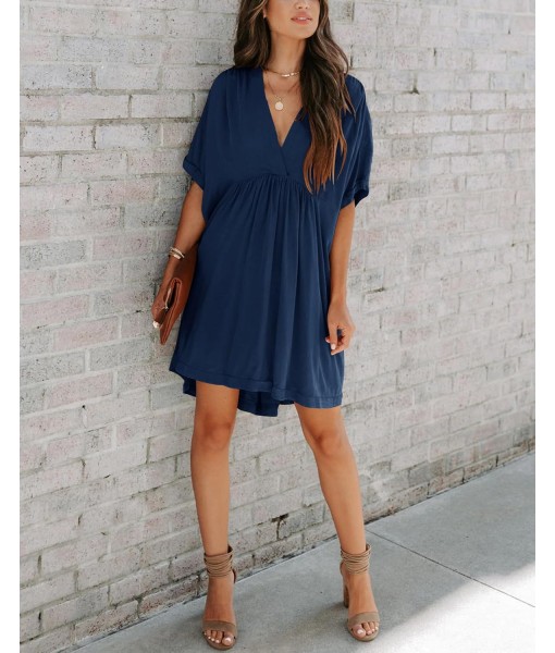 Minclouse Women's Babydoll Short Sleeve Tunic Dress V Neck Cute Casual Loose Dresses