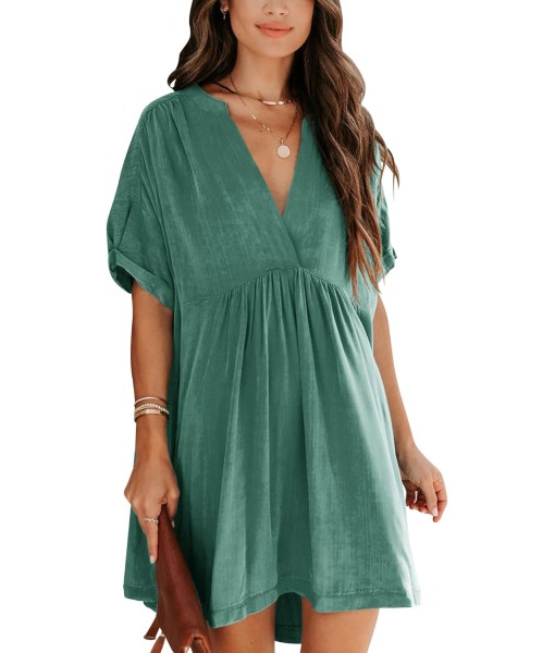 Minclouse Women's Babydoll Short Sleeve Tunic Dress V Neck Cute Casual Loose Dresses