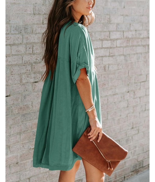 Minclouse Women's Babydoll Short Sleeve Tunic Dress V Neck Cute Casual Loose Dresses