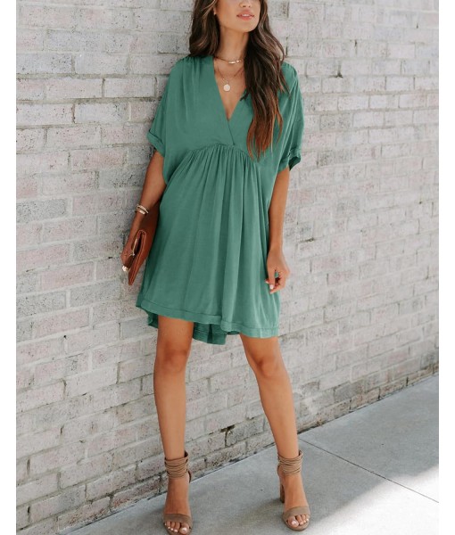 Minclouse Women's Babydoll Short Sleeve Tunic Dress V Neck Cute Casual Loose Dresses
