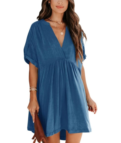 Minclouse Women's Babydoll Short Sleeve Tunic Dress V Neck Cute Casual Loose Dresses