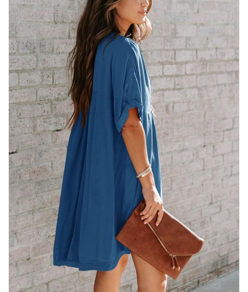 Minclouse Women's Babydoll Short Sleeve Tunic Dress V Neck Cute Casual Loose Dresses