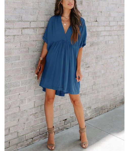 Minclouse Women's Babydoll Short Sleeve Tunic Dress V Neck Cute Casual Loose Dresses