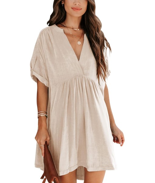 Minclouse Women's Babydoll Short Sleeve Tunic Dress V Neck Cute Casual Loose Dresses
